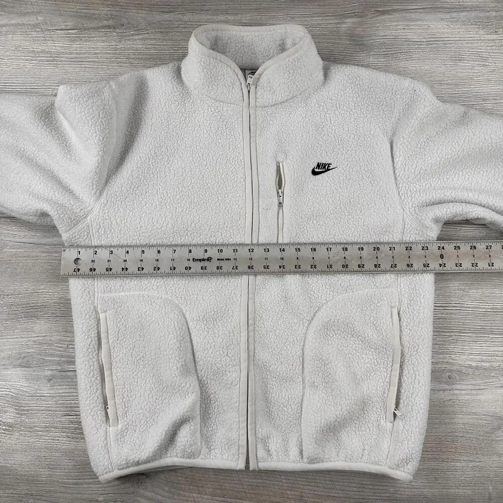 Nike Sportswear Club Fleece Jacket Mens Medium White Full Zip High Pile Preppy - Picture 4 of 7